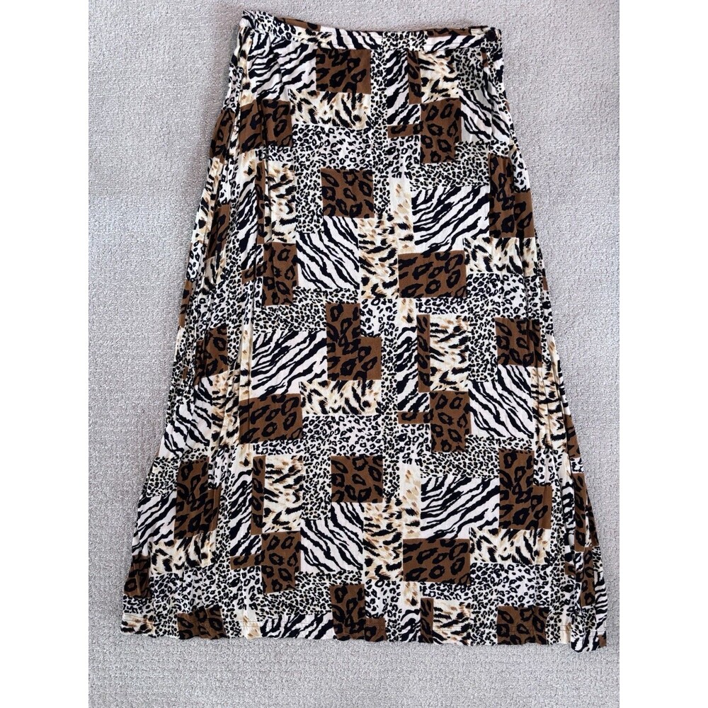 VTG Y2k 90s Skirt Midi Patchwork Animal Print Leopard Zebra L Maximalism Boho